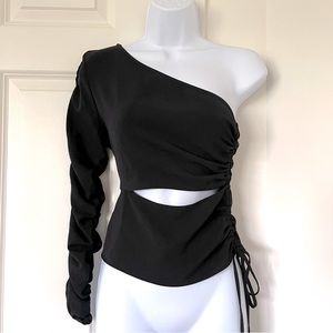 Zara Black Asymmetrical Top w Side Ruffles | Size XS | New